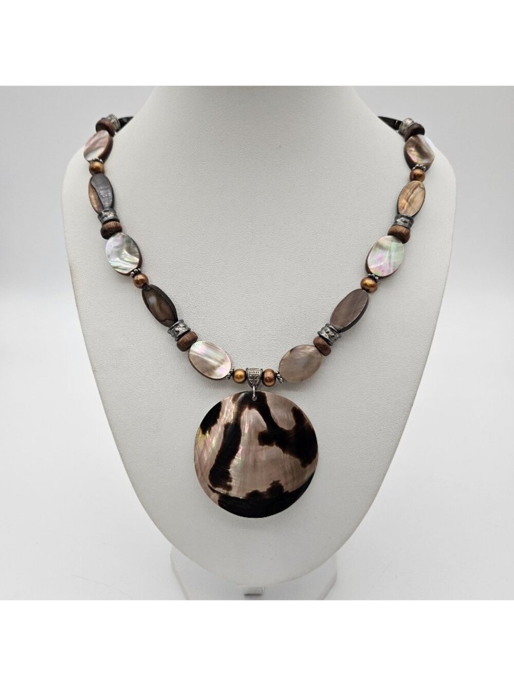 Shell Necklace Mother of Pearl Brown Earth Tones Pendant Necklace